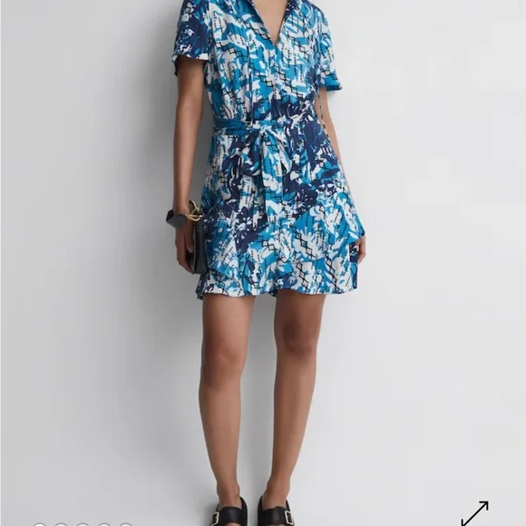Reiss Posey Ditsy Print Blue Mini Dress Size 0 Ruffles - Picture 1 of 7